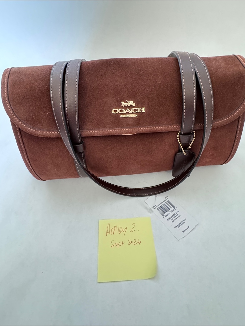 COACH Suede Shoulder Bag in Chestnut Brown
